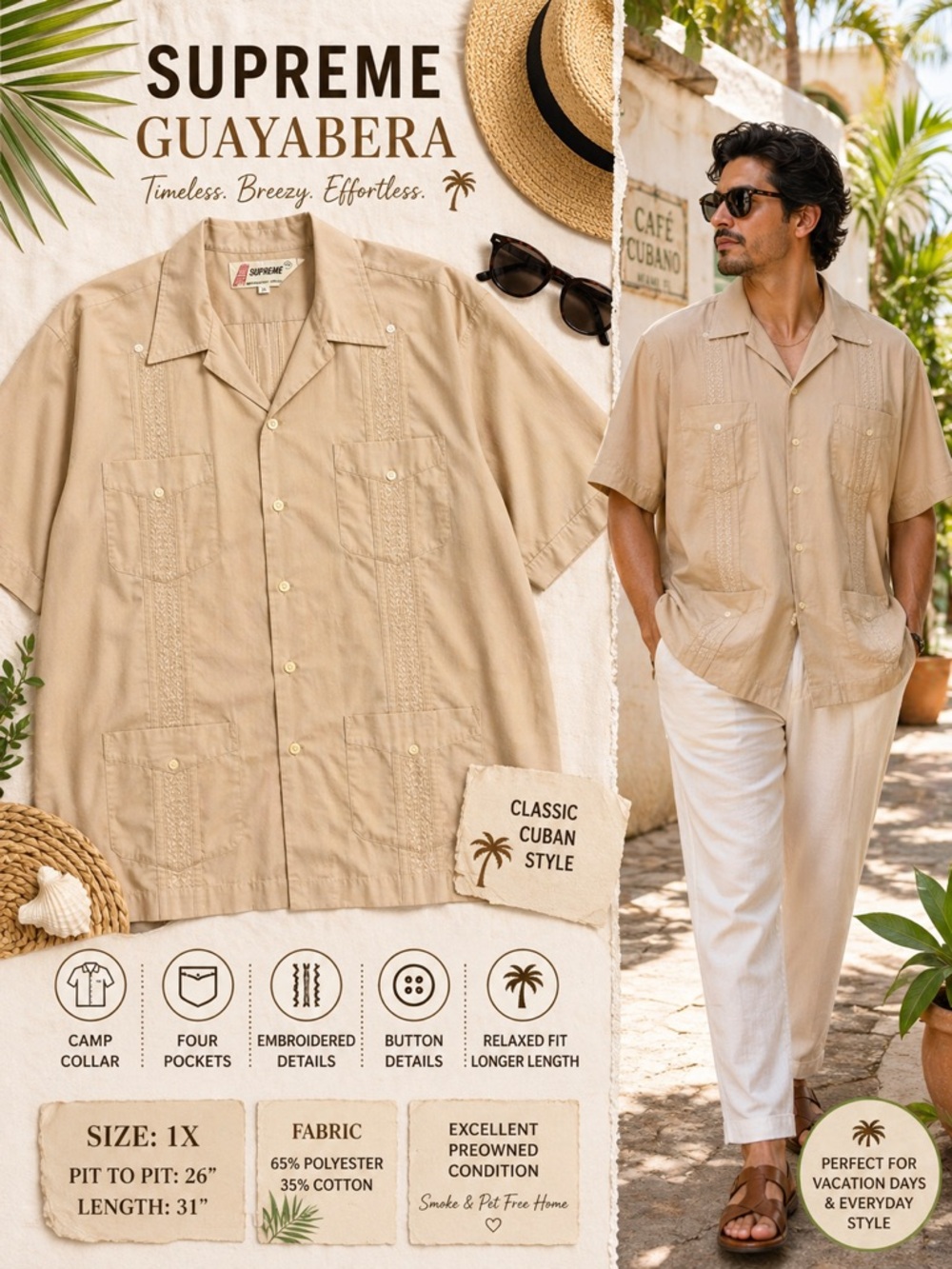 Supreme Guayabera Short Sleeve Shirt – Size 1X